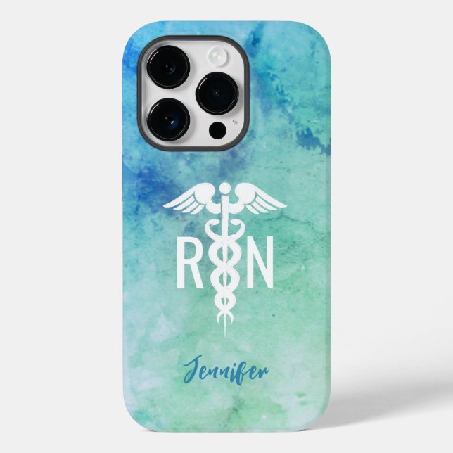 Personalised Nurse RN Aqua Blue Marble Case-Mate iPhone Case (Back)