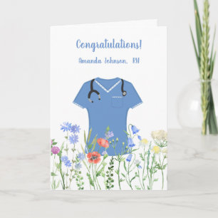 Personalised Nurse RN LPN NP Blue Scrubs Card