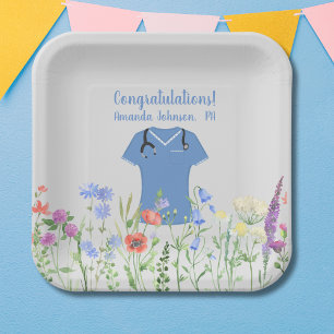 Personalised Nurse RN LPN NP Blue Scrubs Paper Plate