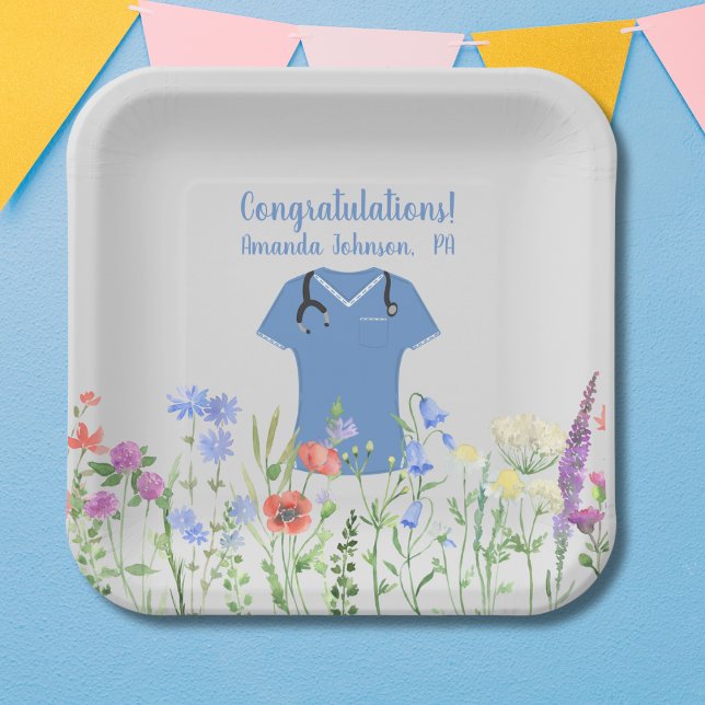 Personalised Nurse RN LPN NP Blue Scrubs Paper Plate (Creator Uploaded)