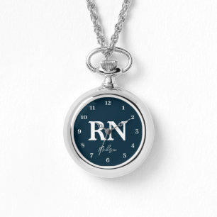 Personalised Nurse RN Navy Blue White Script Watch