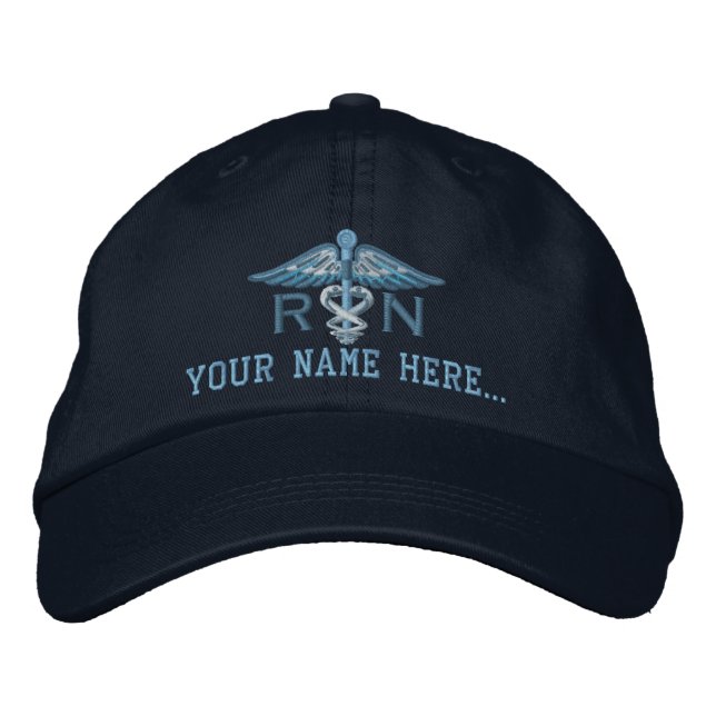 Personalised Nurse RN Your Text Medical Caduceus Embroidered Hat (Front)