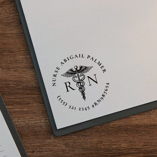 Personalised Nurse Rubber Stamp w/ Caduceus Symbol (Creator Uploaded)