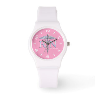Personalised Nurse Silver Caduceus Pink Dial Watch