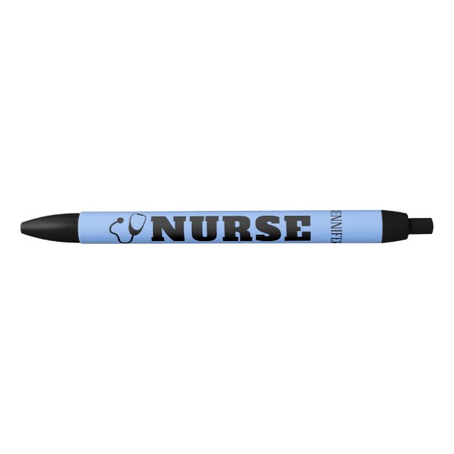 Personalised Nurse Stethoscope Pastel Blue Text Black Ink Pen (Front)