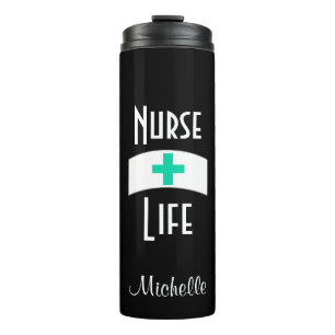 Personalised Nurse White Turquoise Nursing Cap Thermal Tumbler