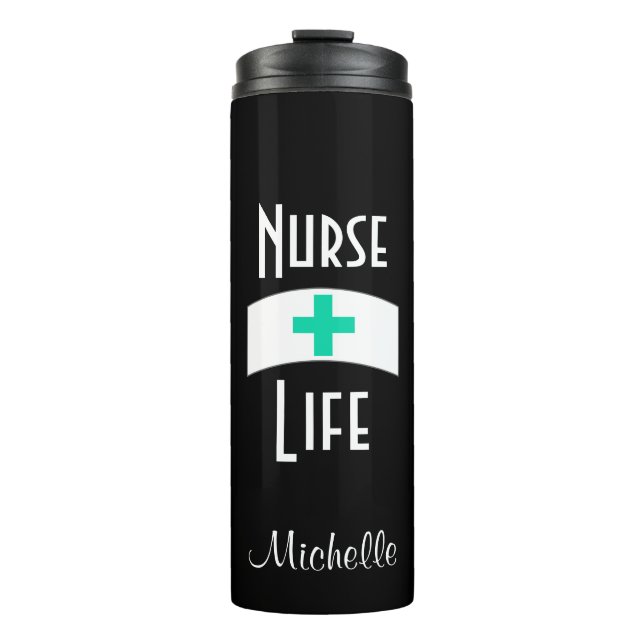 Personalised Nurse White Turquoise Nursing Cap Thermal Tumbler (Front)