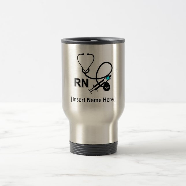 Personalised Nurse with Stethoscope and Heart Trav Travel Mug (Center)