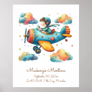 Personalised Nursery Art Child Flying Plane Poster