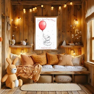 Personalised Nursery Art – Elephant on a Cloud Poster