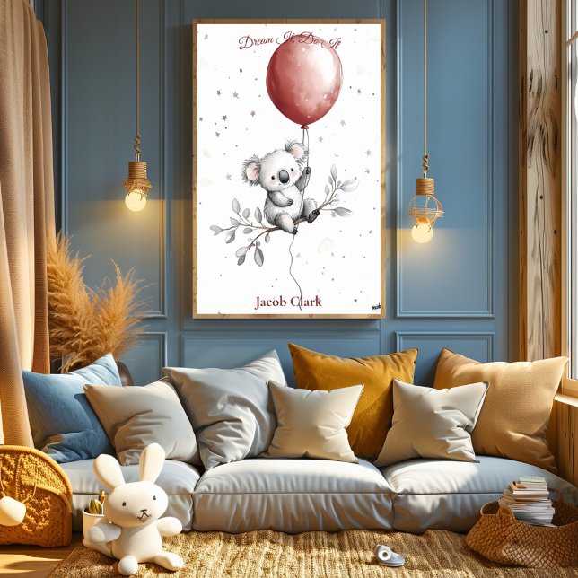 Personalised Nursery Art – Koala with Red Balloon  Poster (Creator Uploaded)