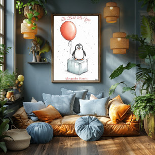 Personalised Nursery Art – Penguin & Red Balloon Poster