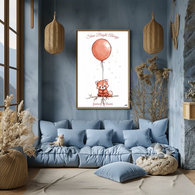 Personalised Nursery Art – Red Panda & Red Balloon Poster (Creator Uploaded)