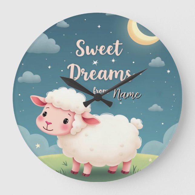 Personalised Nursery Clock – Sheep Grazing Night S (Front)