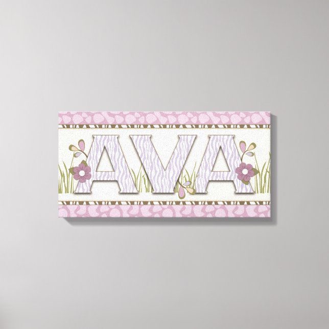 Personalised Nursery Name Art Purple Jungle Theme Canvas Print (Front)
