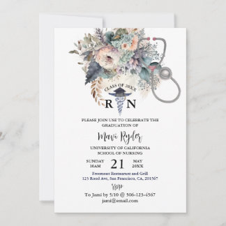 Personalised Nursing Graduation Boho FIoral Party Invitation