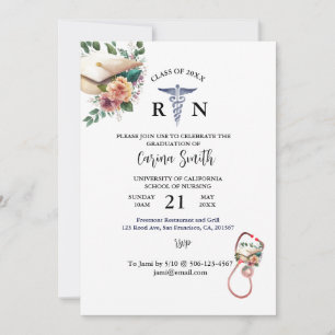 Personalised Nursing Graduation Minimal Floral Invitation