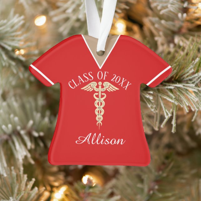 Personalised Nursing School Graduate Red Scrub Ornament (Tree)