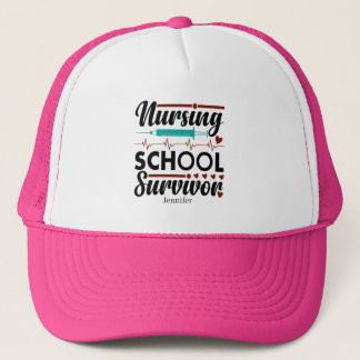 Personalised Nursing School Survivor Piink Trucker Hat