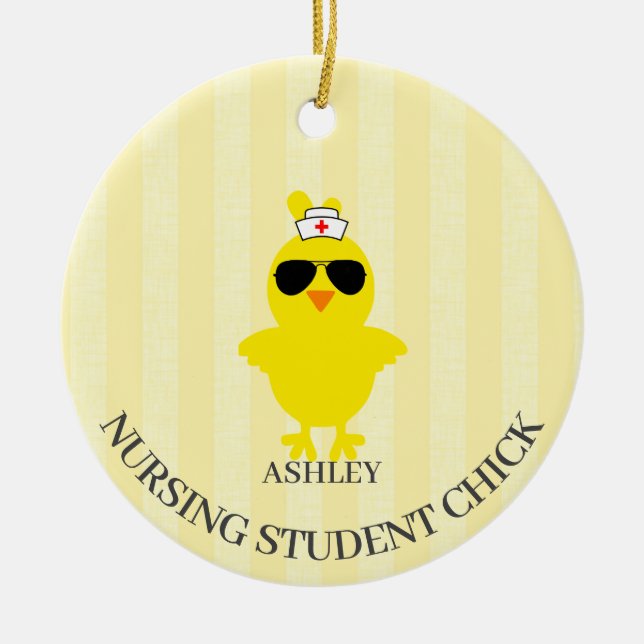 Personalised Nursing Student Sunshade Chick  Ceramic Tree Decoration (Front)