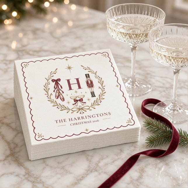 Personalised Nutcracker Ballet Monogram Christmas  Napkin (Creator Uploaded)