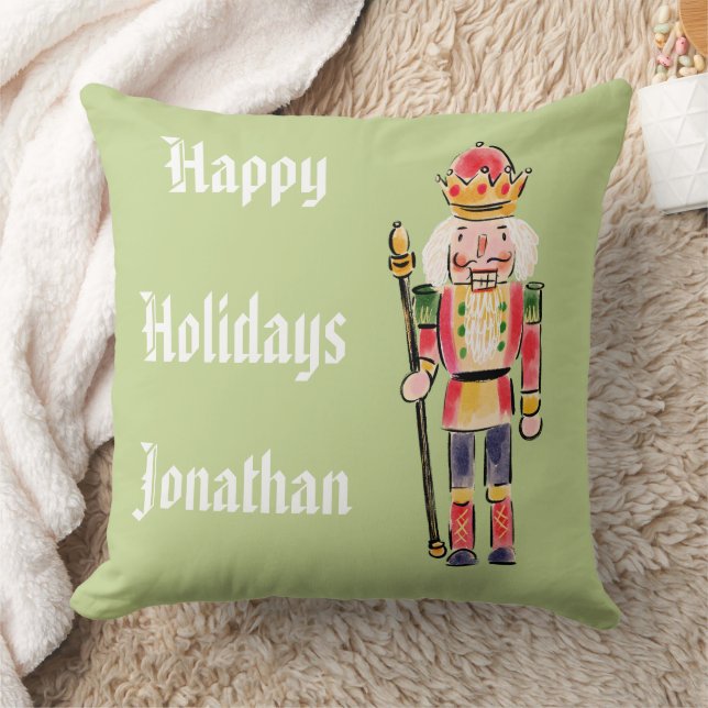 Personalised Nutcracker on green background Xmas Cushion (Blanket)