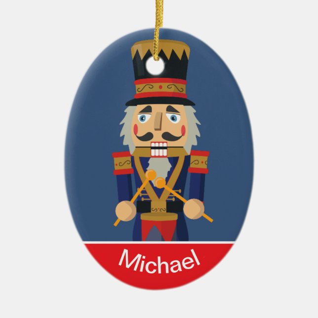 Personalised Nutcracker Toy Blue Soldier Ceramic Tree Decoration (Front)