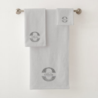 Personalised O Initial Silver Monogram Your Name Bath Towel Set