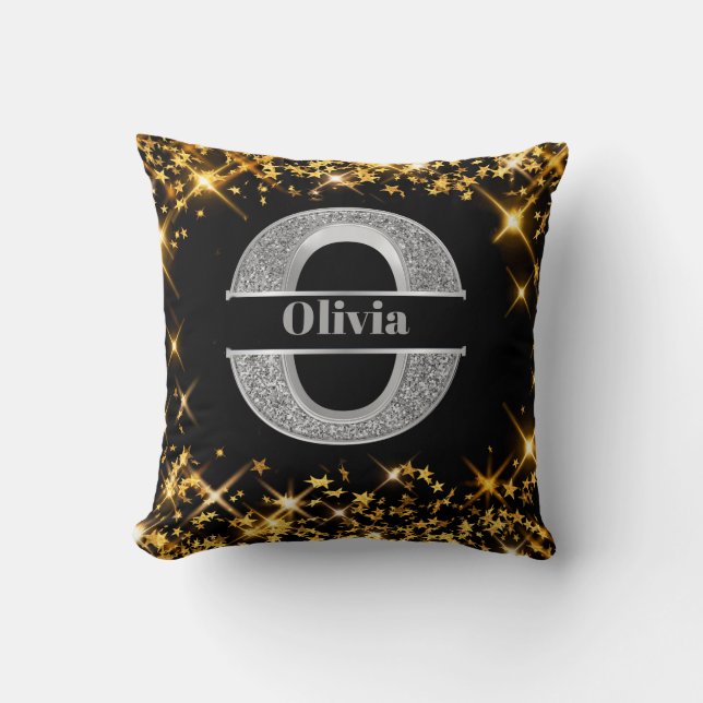 Personalised O  Initial Silver Monogram Your Name  Cushion (Front)