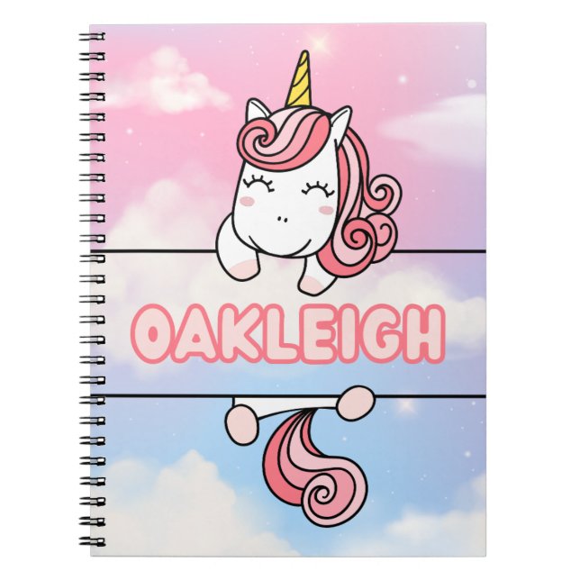 Personalised Oakleigh Unicorn Girlie Notebook (Front)