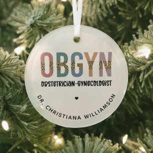 Personalised OBGYN Obstetrician Gynaecologist Glass Tree Decoration