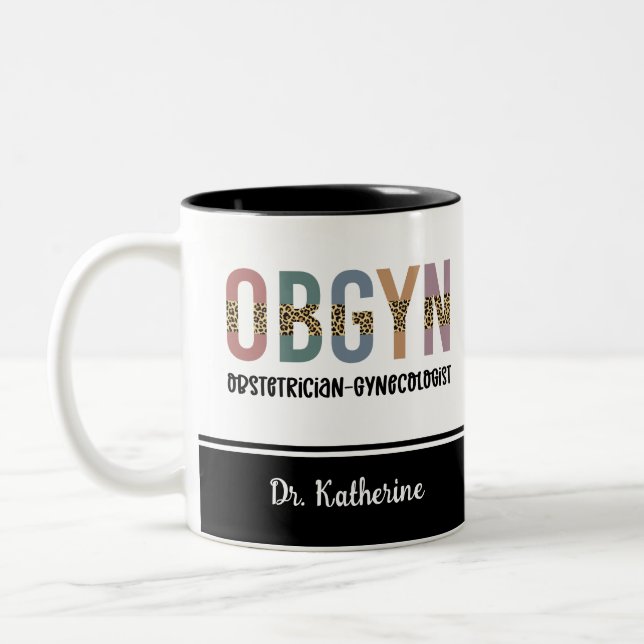 Personalised OBGYN Obstetrician Gynaecologist Two-Tone Coffee Mug (Left)