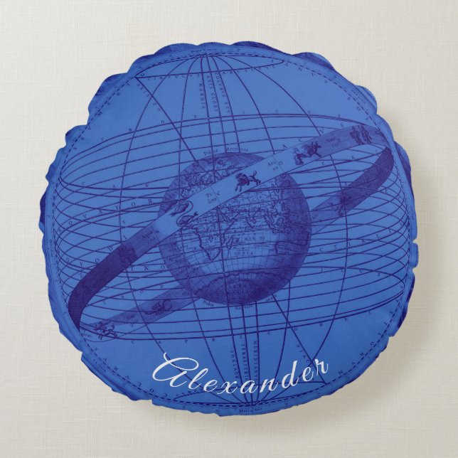 Personalised Ocean and Navy Blue Celestial  Round Cushion (Front)