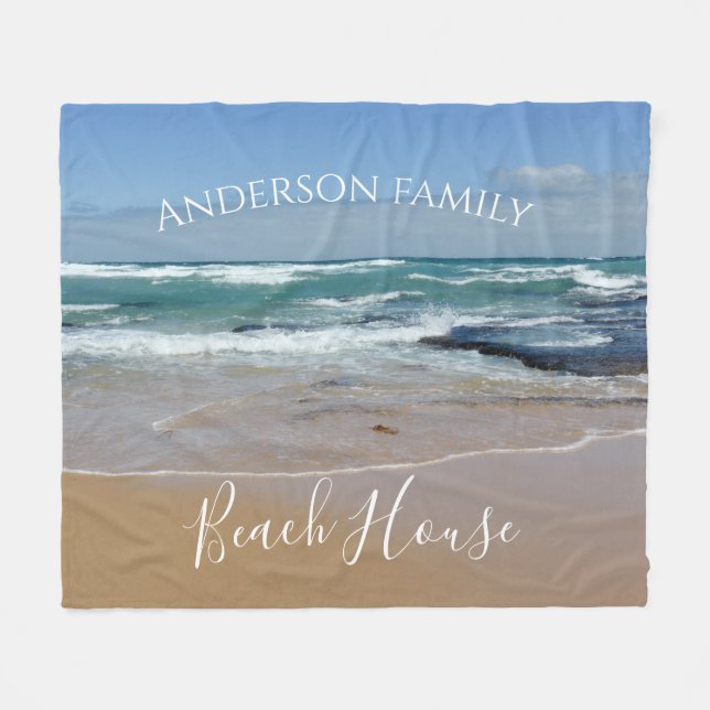 Personalised Ocean Beach Fleece Blanket (Front (Horizontal))