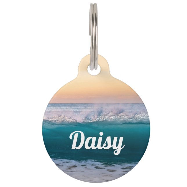 Personalised Ocean Beach Round Dog Cat Pet Tag (Front)