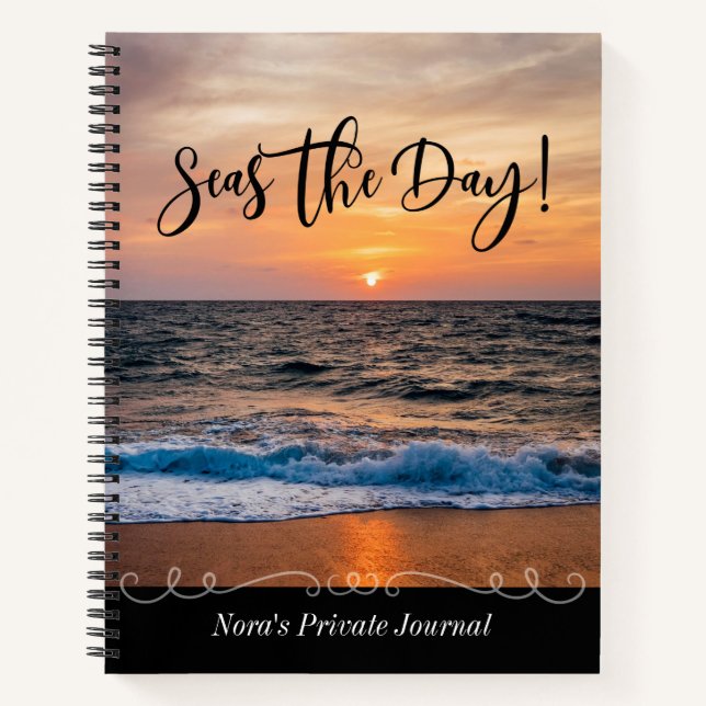 Personalised Ocean Beach Seas The Day Notebook (Front)