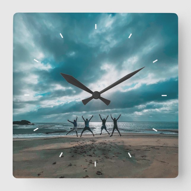 Personalised Ocean beach view Scene Square Wall Clock (Front)