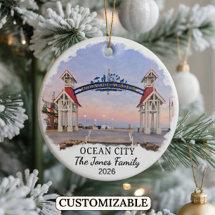 Personalised Ocean City Ornament, Custom Maryland Ceramic Tree Decoration