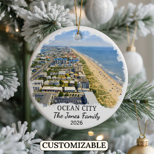 Personalised Ocean City Ornament, Custom Maryland Ceramic Tree Decoration