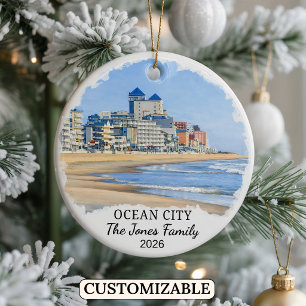 Personalised Ocean City Ornament, Custom Maryland Ceramic Tree Decoration