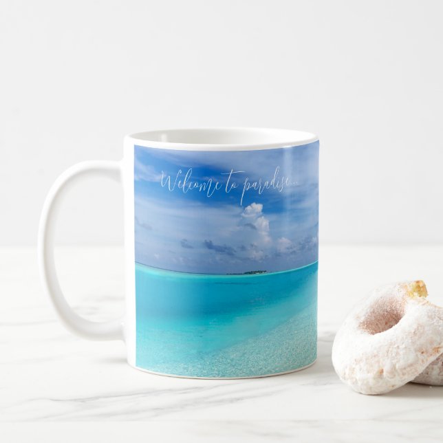 Personalised ocean seaside tropical coffee mug (With Donut)