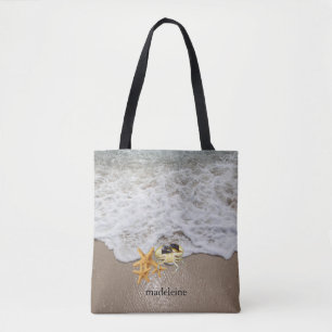 Personalised Ocean Surf & sand w/ crab & starfish Tote Bag