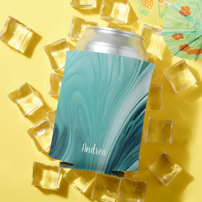 Personalised Ocean Wave Teal Marble Can Cooler (In Situ Summer)