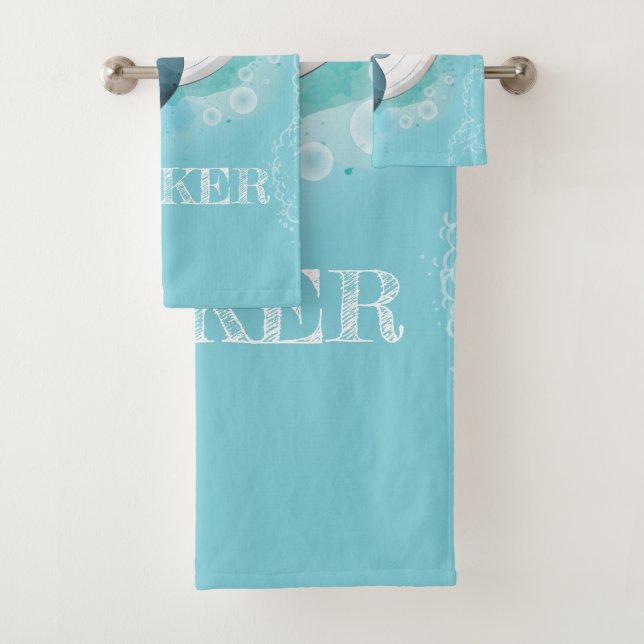 Personalised Ocean Whale Boy Bath Towel Set (Insitu)