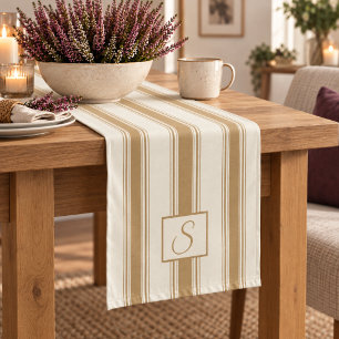 Personalised Ochre & Cream Stripes Monogram Short Table Runner