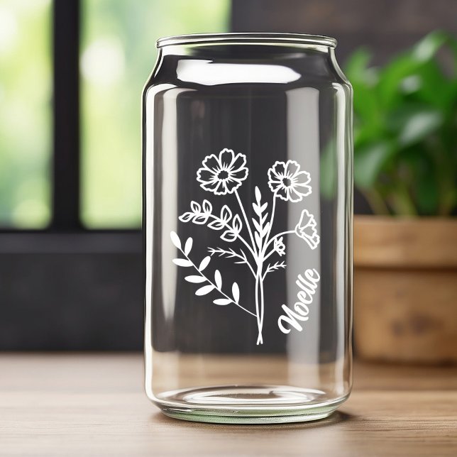 Personalised October Birth Flower Cosmos White Can Glass (Creator Uploaded)