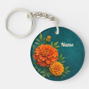 Personalised October Birth Flower Marigold Key Ring