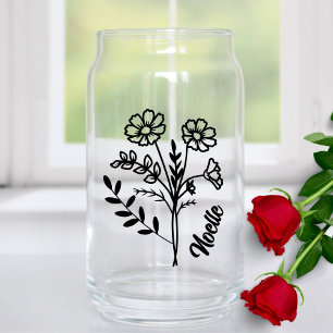 Personalised October Birth Month Flower Cosmos Can Glass