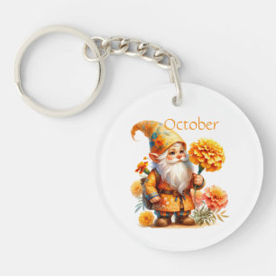Personalised October Birth Month Garden Gnome  Key Ring