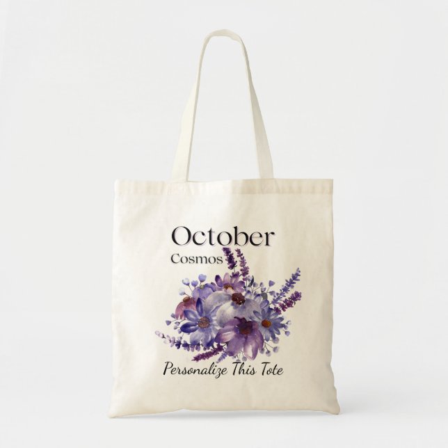 Personalised October Birthday Tote with Cosmos Bag (Front)